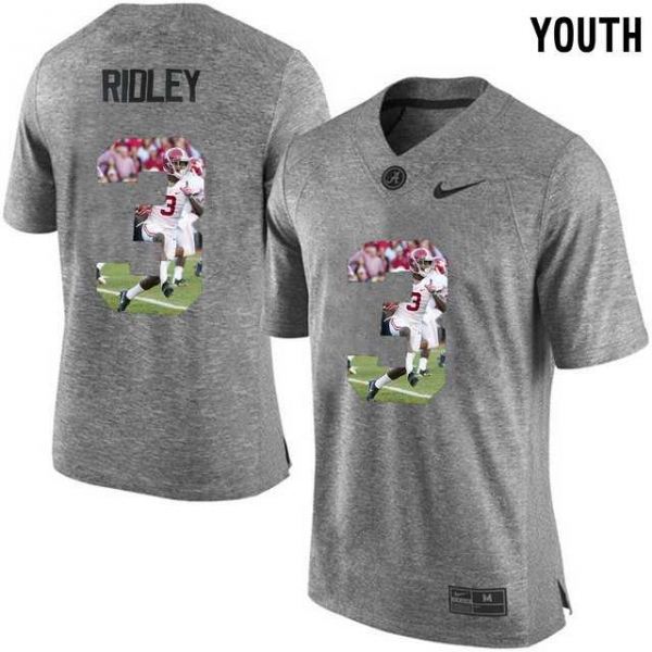 Youth Alabama Crimson Tide #3 Calvin Ridley Gray With Portrait Print Youth College Football Jersey