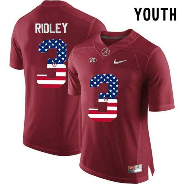 Youth Alabama Crimson Tide #3 Calvin Ridley Red USA Flag College Youth Limited Jersey