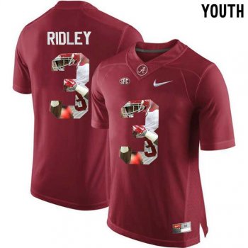 Youth Alabama Crimson Tide #3 Calvin Ridley Red With Portrait Print Youth College Football Jersey