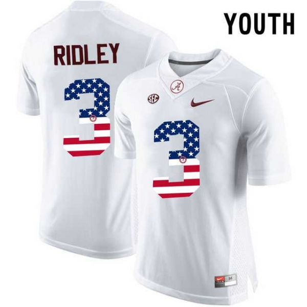 Youth Alabama Crimson Tide #3 Calvin Ridley White USA Flag College Youth Limited Jersey