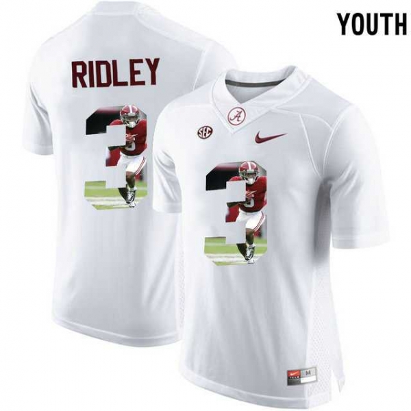 Youth Alabama Crimson Tide #3 Calvin Ridley White With Portrait Print Youth College Football Jersey