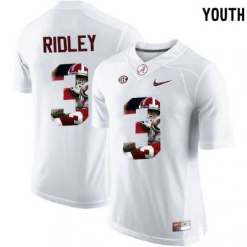 Youth Alabama Crimson Tide #3 Calvin Ridley White With Portrait Print Youth College Football Jersey2