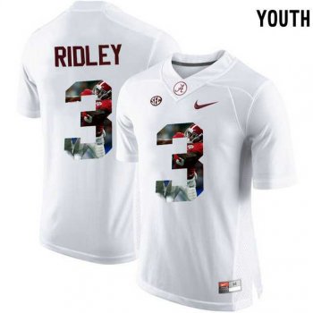 Youth Alabama Crimson Tide #3 Calvin Ridley White With Portrait Print Youth College Football Jersey3