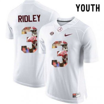 Youth Alabama Crimson Tide #3 Calvin Ridley White With Portrait Print Youth College Football Jersey4