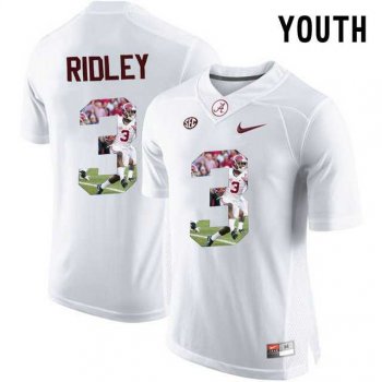 Youth Alabama Crimson Tide #3 Calvin Ridley White With Portrait Print Youth College Football Jersey5