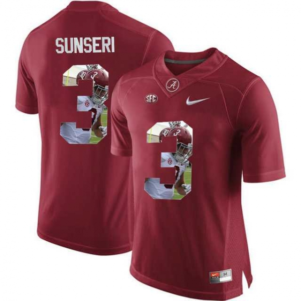 Alabama Crimson Tide #3 Vinnie Sunseri Red With Portrait Print College Football Jersey