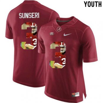 Youth Alabama Crimson Tide #3 Vinnie Sunseri Red With Portrait Print Youth College Football Jersey