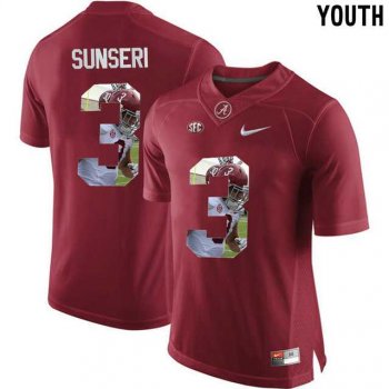 Youth Alabama Crimson Tide #3 Vinnie Sunseri Red With Portrait Print Youth College Football Jersey2