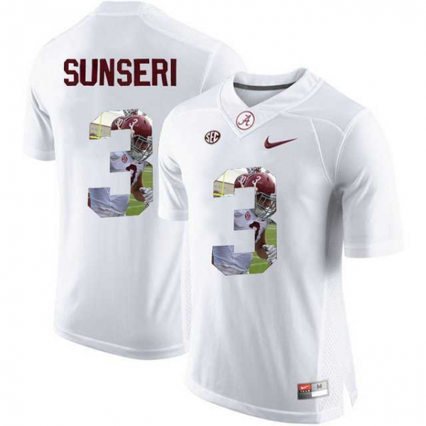 Alabama Crimson Tide #3 Vinnie Sunseri White With Portrait Print College Football Jersey2