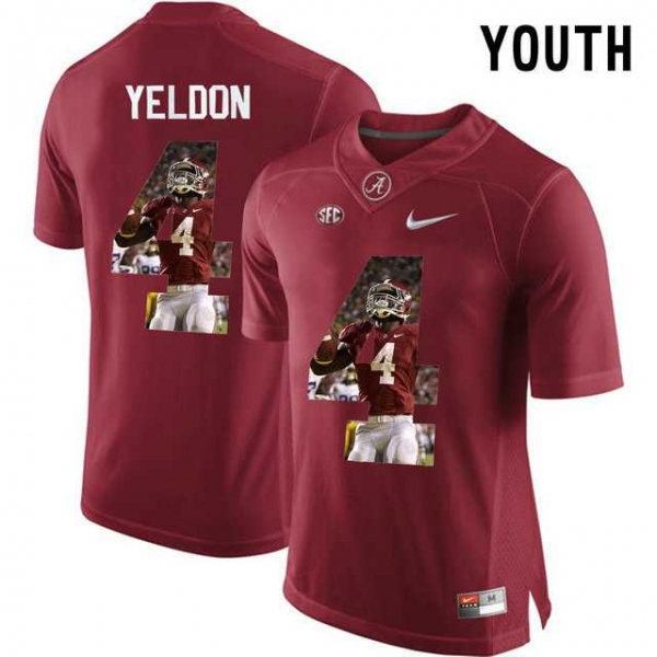 Youth Alabama Crimson Tide #4 T.J. Yeldon Red With Portrait Print Youth College Football Jersey