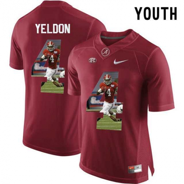 Youth Alabama Crimson Tide #4 T.J. Yeldon Red With Portrait Print Youth College Football Jersey2