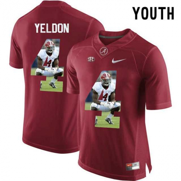 Youth Alabama Crimson Tide #4 T.J. Yeldon Red With Portrait Print Youth College Football Jersey3