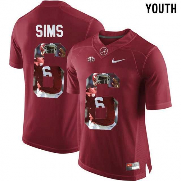 Youth Alabama Crimson Tide #6 Blake Sims Red With Portrait Print Youth College Football Jersey