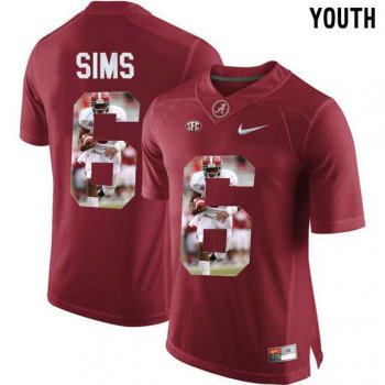 Youth Alabama Crimson Tide #6 Blake Sims Red With Portrait Print Youth College Football Jersey3