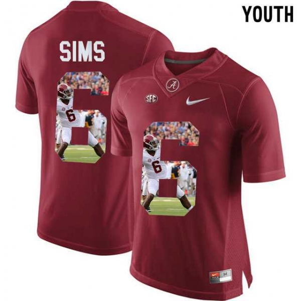 Youth Alabama Crimson Tide #6 Blake Sims Red With Portrait Print Youth College Football Jersey4