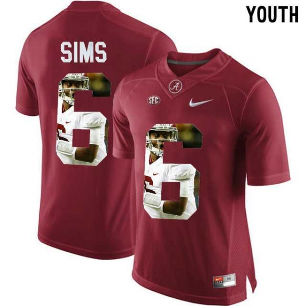 Youth Alabama Crimson Tide #6 Blake Sims Red With Portrait Print Youth College Football Jersey5