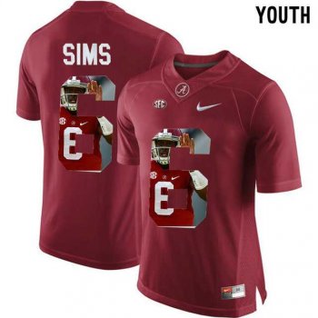 Youth Alabama Crimson Tide #6 Blake Sims Red With Portrait Print Youth College Football Jersey7