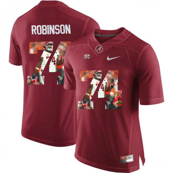 Alabama Crimson Tide #74 Cam Robinson Red With Portrait Print College Football Jersey