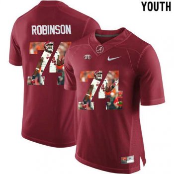 Youth Alabama Crimson Tide #74 Cam Robinson Red With Portrait Print Youth College Football Jersey