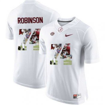 Alabama Crimson Tide #74 Cam Robinson White With Portrait Print College Football Jersey