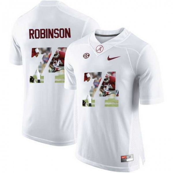 Alabama Crimson Tide #74 Cam Robinson White With Portrait Print College Football Jersey