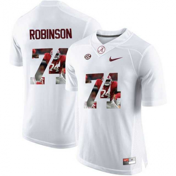 Alabama Crimson Tide #74 Cam Robinson White With Portrait Print College Football Jersey3