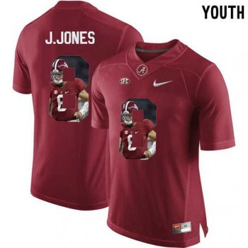 Youth Alabama Crimson Tide #8 Julio Jones Red With Portrait Print Youth College Football Jersey