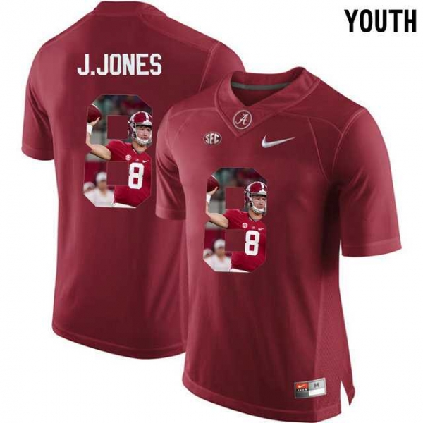 Youth Alabama Crimson Tide #8 Julio Jones Red With Portrait Print Youth College Football Jersey2