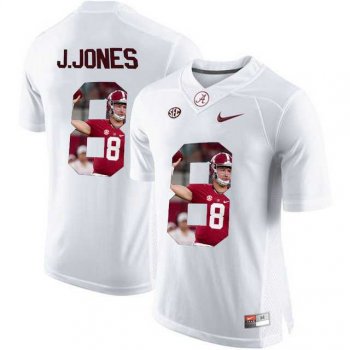 Alabama Crimson Tide #8 Julio Jones White With Portrait Print College Football Jersey