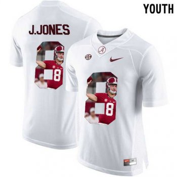 Youth Alabama Crimson Tide #8 Julio Jones White With Portrait Print Youth College Football Jersey