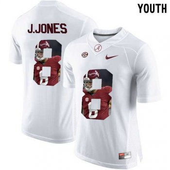 Youth Alabama Crimson Tide #8 Julio Jones White With Portrait Print Youth College Football Jersey2