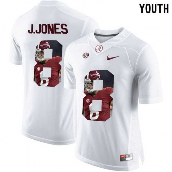 Youth Alabama Crimson Tide #8 Julio Jones White With Portrait Print Youth College Football Jersey2