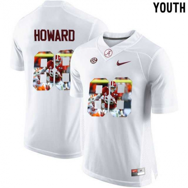 Youth Alabama Crimson Tide #88 O.J. Howard White With Portrait Print Youth College Football Jersey2