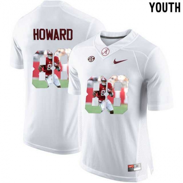 Youth Alabama Crimson Tide #88 O.J. Howard White With Portrait Print Youth College Football Jersey4