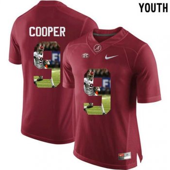 Youth Alabama Crimson Tide #9 Amari Cooper Red With Portrait Print College Youth Football Jersey