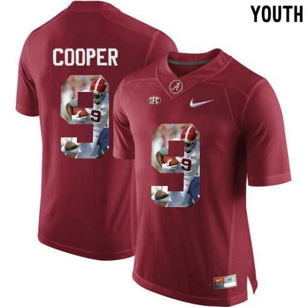 Youth Alabama Crimson Tide #9 Amari Cooper Red With Portrait Print College Youth Football Jersey3