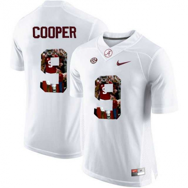 Alabama Crimson Tide #9 Amari Cooper White With Portrait Print College Football Jersey