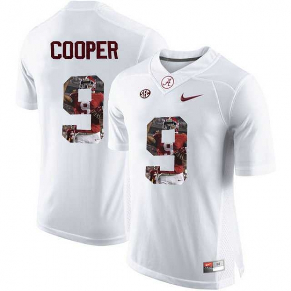 Alabama Crimson Tide #9 Amari Cooper White With Portrait Print College Football Jersey3