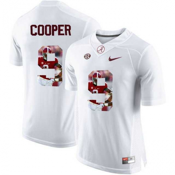 Alabama Crimson Tide #9 Amari Cooper White With Portrait Print College Football Jersey4