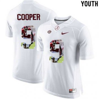 Youth Alabama Crimson Tide #9 Amari Cooper White With Portrait Print College Youth Football Jersey2