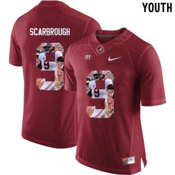 Youth Alabama Crimson Tide #9 Bo Scarbrough Red Youth Portrait Print College Football Jersey