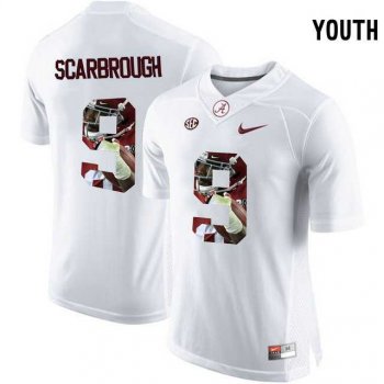 Youth Alabama Crimson Tide #9 Bo Scarbrough White Portrait Print Youth College Football Jersey