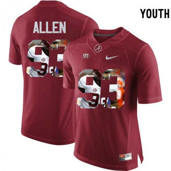 Youth Alabama Crimson Tide #93 Jonathan Allen Red With Portrait Print Youth College Football Jersey