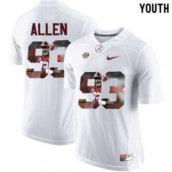 Youth Alabama Crimson Tide #93 Jonathan Allen White With Portrait Print Youth College Football Jersey