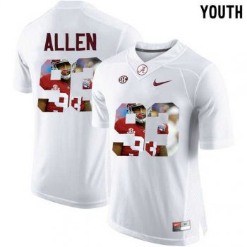 Youth Alabama Crimson Tide #93 Jonathan Allen White With Portrait Print Youth College Football Jersey2