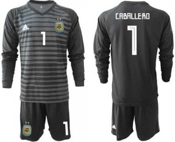 Argentina #1 Caballero Black Long Sleeves Goalkeeper Soccer Country Jersey