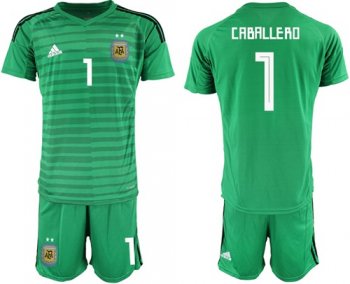 Argentina #1 Caballero Green Goalkeeper Soccer Country Jersey