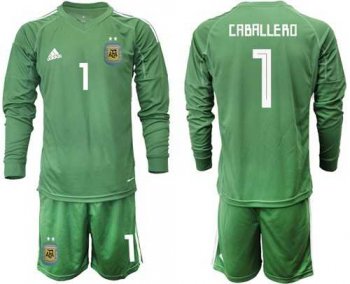 Argentina #1 Caballero Army Green Long Sleeves Goalkeeper Soccer Country Jersey