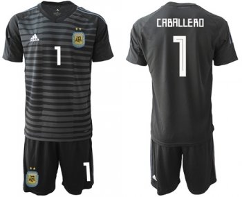 Argentina #1 Caballero Black Goalkeeper Soccer Country Jersey