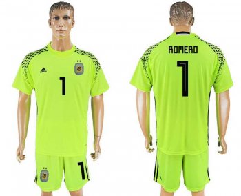 Argentina #1 ROMERO Fluorescent Green Goalkeeper 2018 FIFA World Cup Soccer Jersey